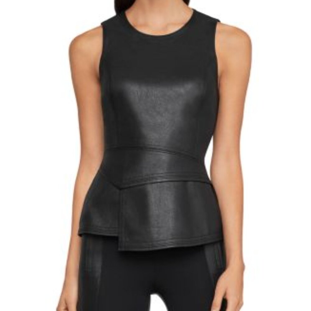 BCBGMAXAZRIA ‘Tori’ Black Faux Leather Tank size Small
